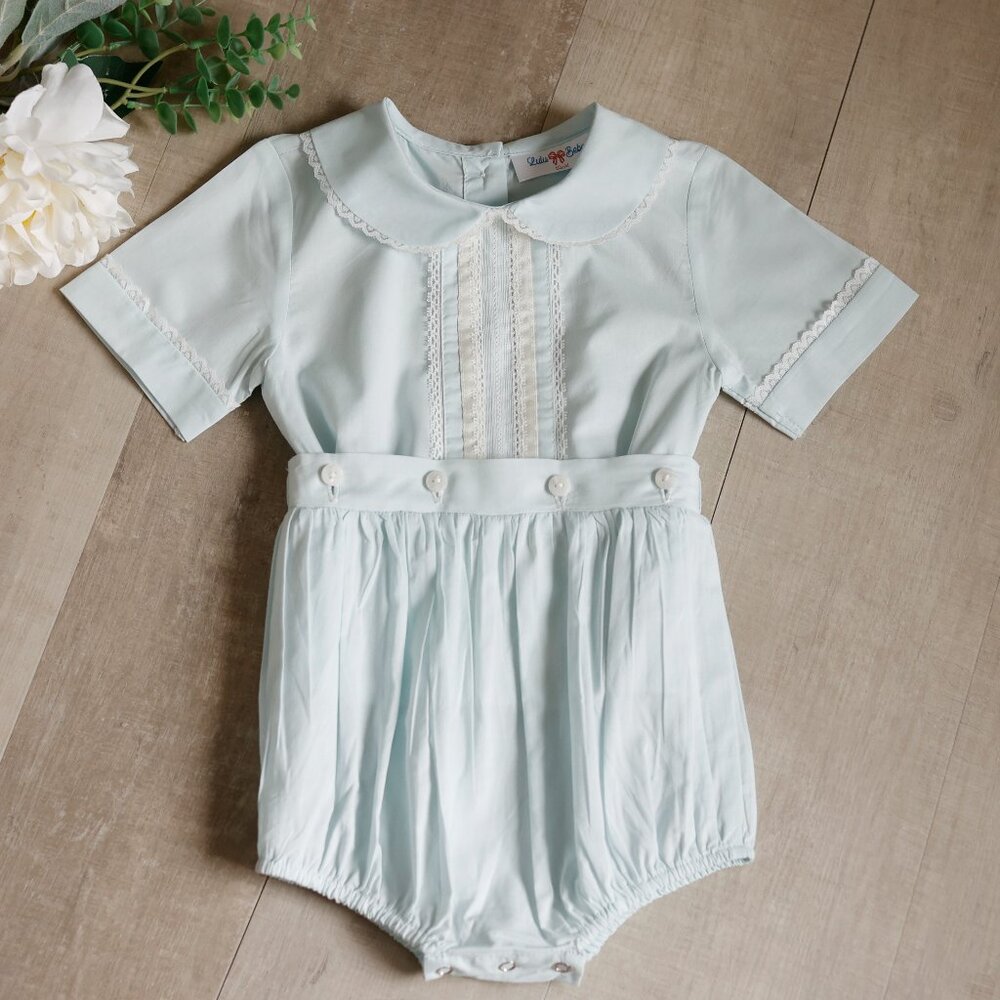 Blue Heirloom Button-on Buster Suit Vintage Cotton Portrait Ring Bearer NWT